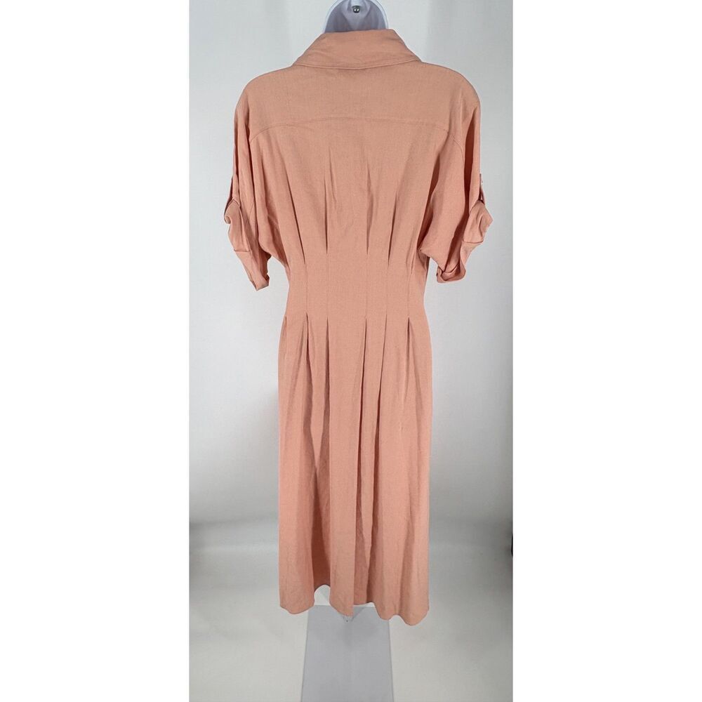 Veronica Beard Blush Pink Pleated Shirt Dress | Button Front Mid - Picture 4 of 12
